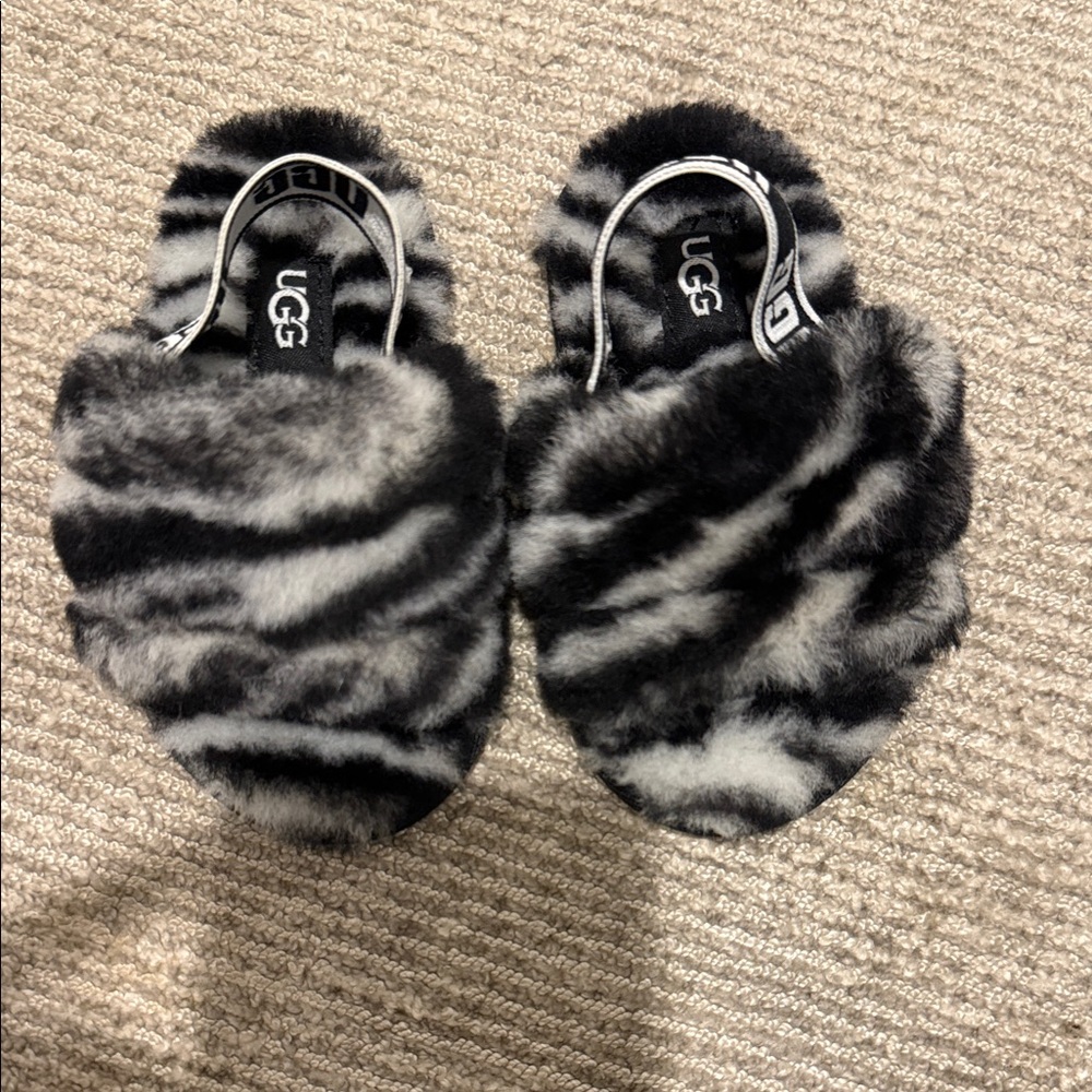 Baby UGG Zebra Pattern Fuzzy Slippers
